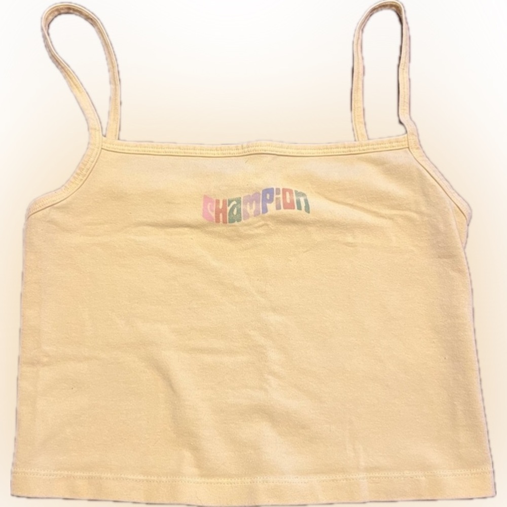 Champion Y2K Butter Yellow Graphic Baby Doll Cropped Tank- XS